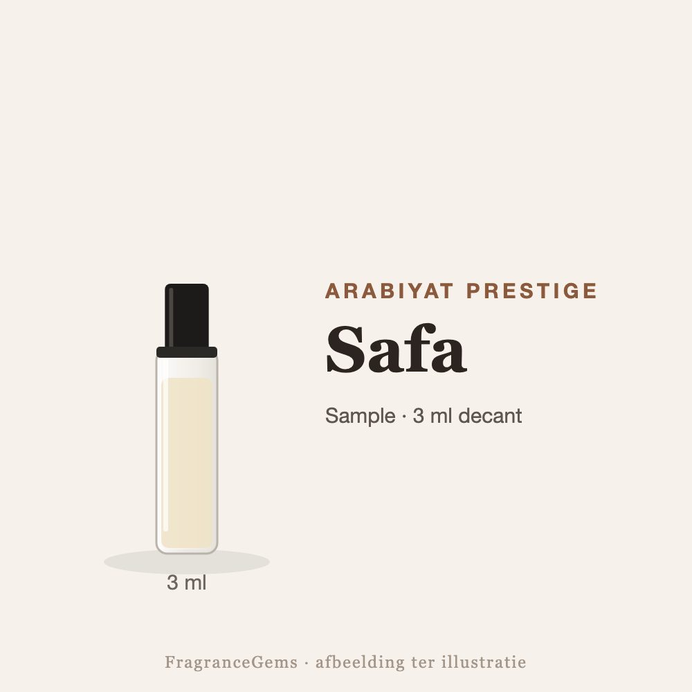 Arabiyat Prestige Safa sample – 3 ml decant in glazen sprayflesje