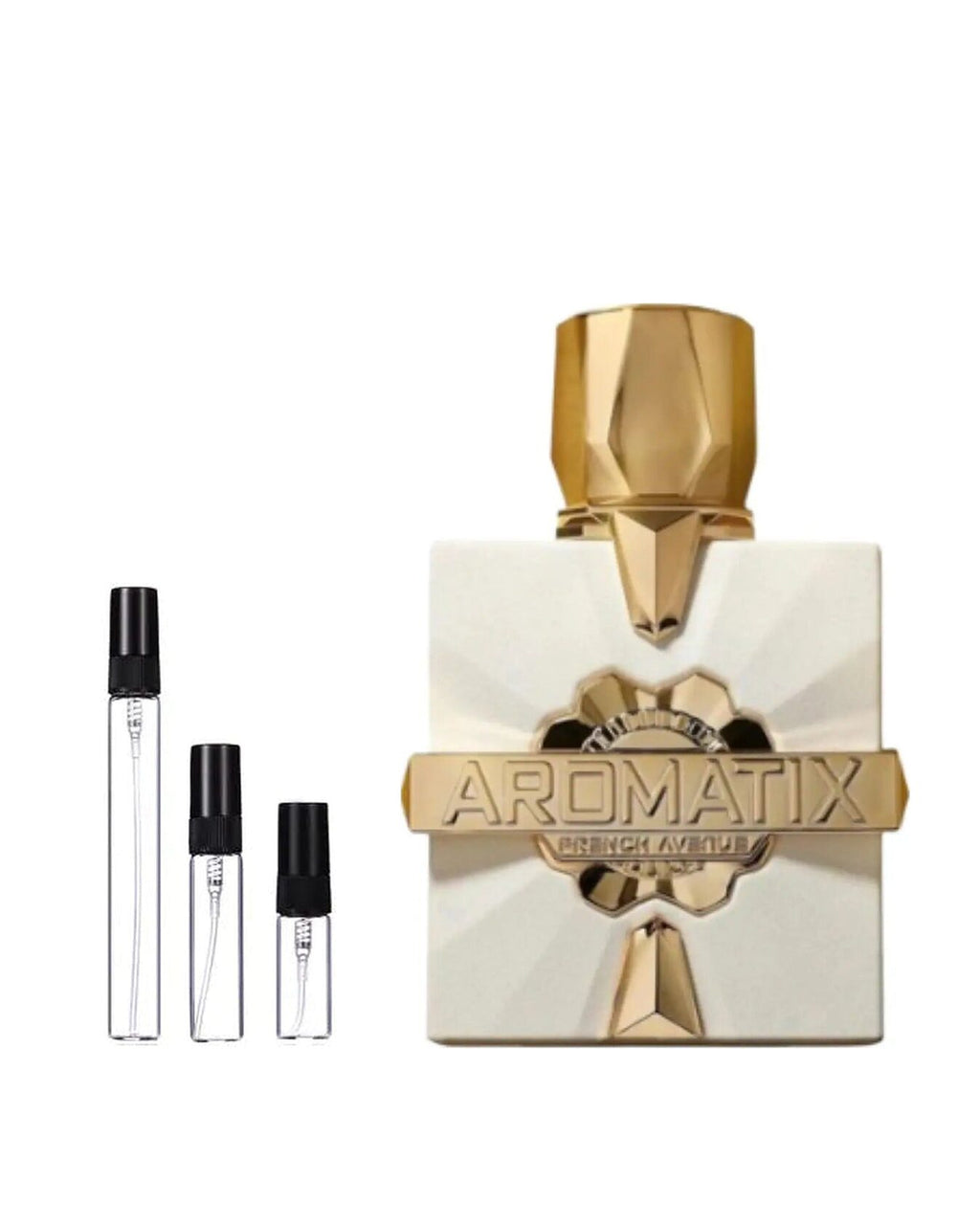 French Avenue Aromatix Platine Blanc sample – decant naast de volle fles ter herkenning