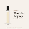 Lattafa Maahir Legacy sample – 10 ml decant in glazen sprayflesje