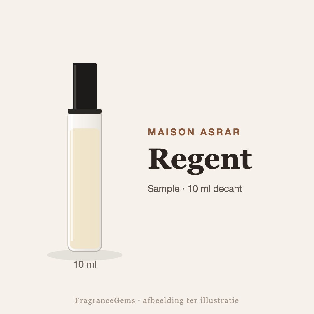 Maison Asrar Regent sample – 10 ml decant in glazen sprayflesje