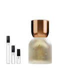 Mykonos Musk Aura sample – decant naast de volle fles ter herkenning